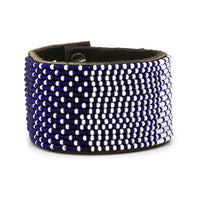 Ombre Dark Blue and White Beaded Leather Cuff
