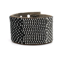 Ombre Silver and Black Beaded Leather Cuff