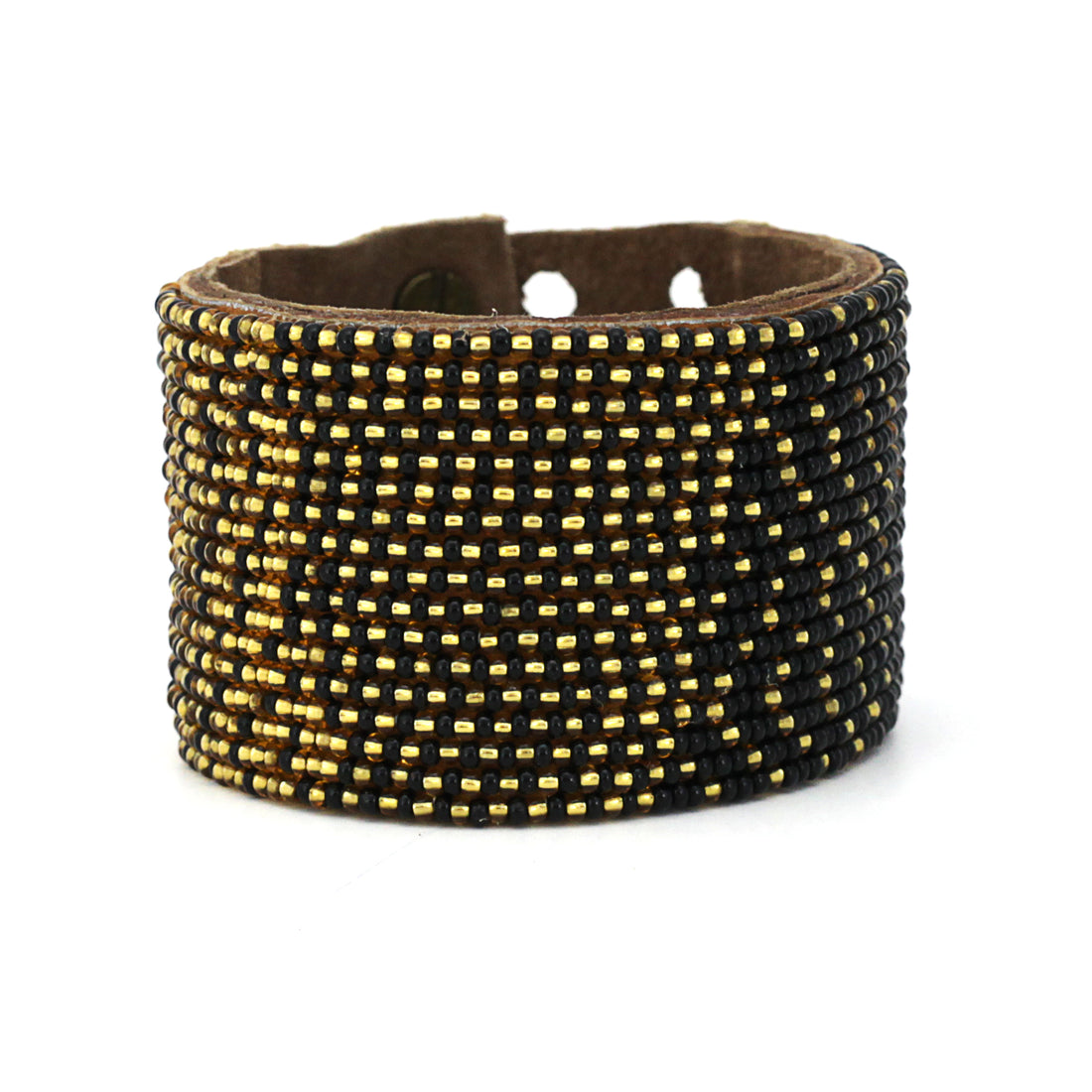 Ombre Gold and Black Beaded Leather Cuff