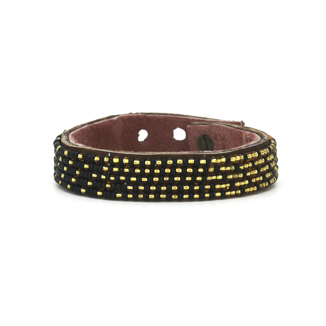 Ombre Gold and Black Beaded Leather Cuff