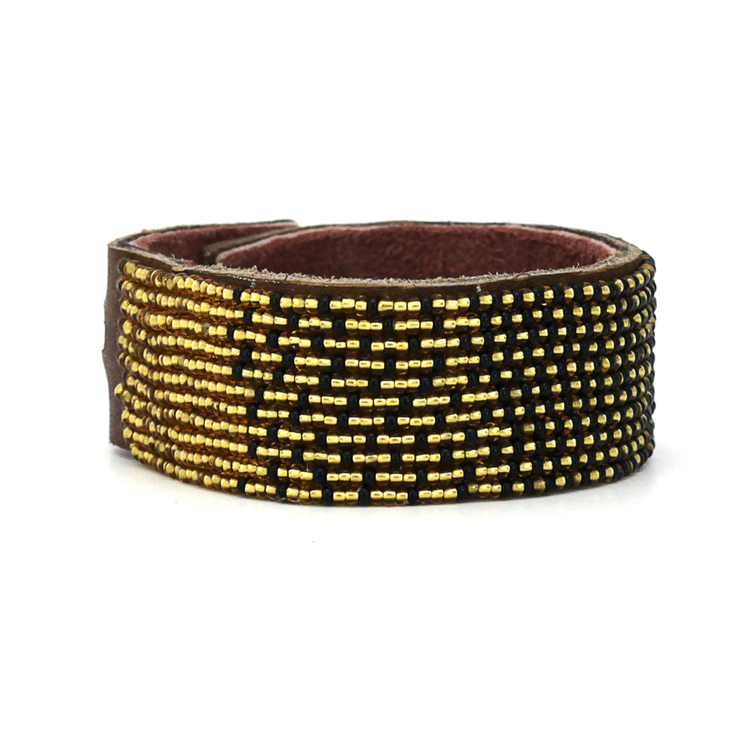 Ombre Gold and Black Beaded Leather Cuff