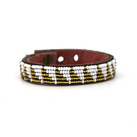 Tri Gold and White Beaded Leather Cuff