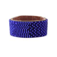 Ombre Dark Blue and Ocean Beaded Leather Cuff