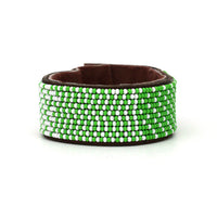 Ombre Green and White Beaded Leather Cuff