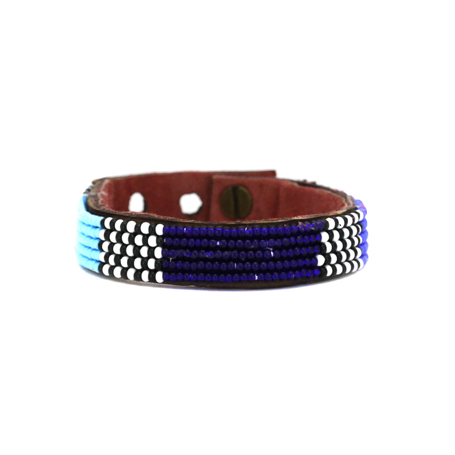 Atlas Blues Beaded Leather Cuff