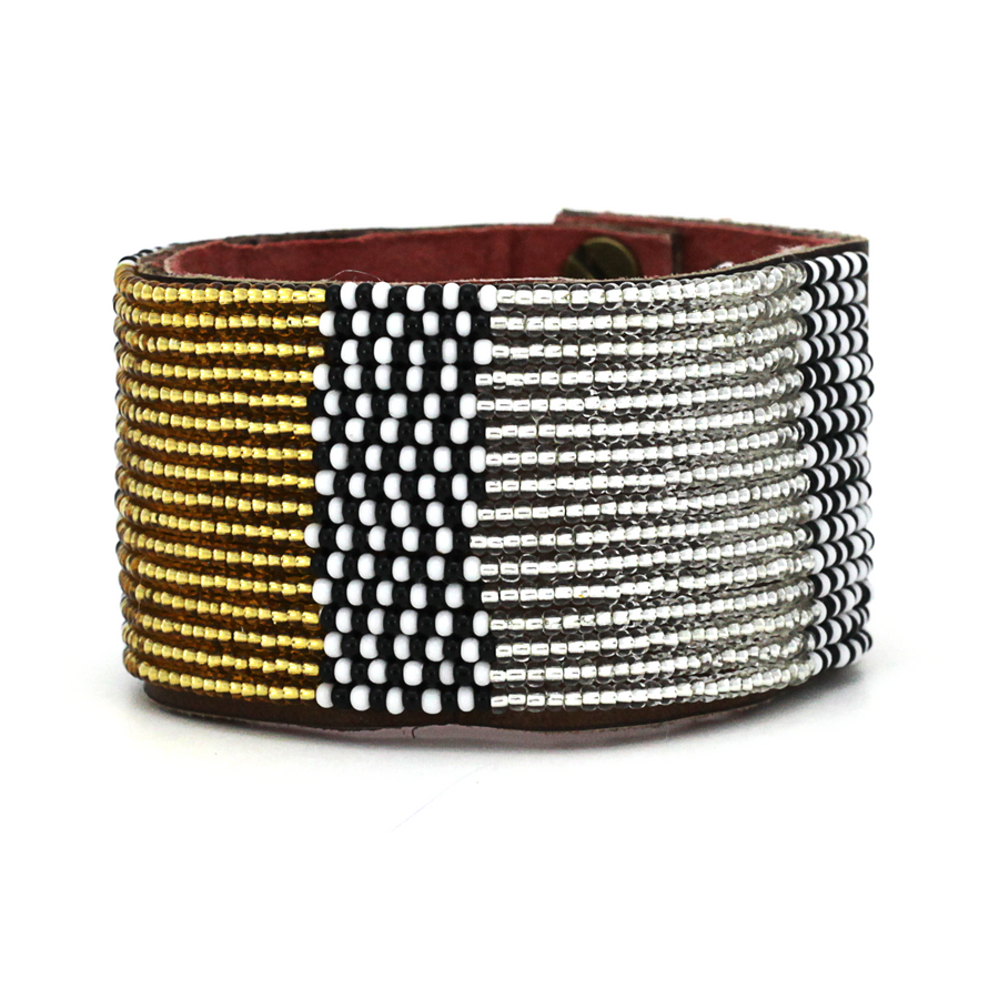 Atlas Metallic Beaded Leather Cuff - Wide Width