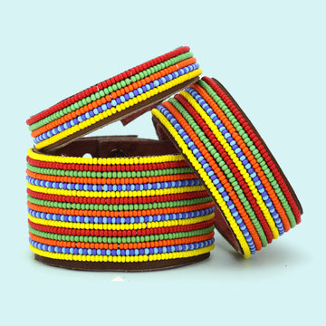 Stripes Multi Beaded Leather Cuff