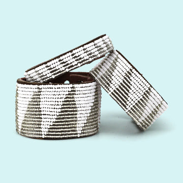 Tri Silver Beaded Leather Cuff