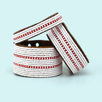 Dashes Red Beaded Leather Cuff