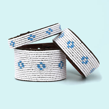 Diamond Light Blue Beaded Leather Cuff