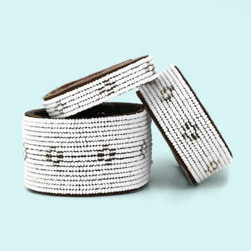 Diamond Silver Beaded Leather Cuff