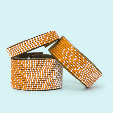 Ombre Orange Beaded Leather Cuff