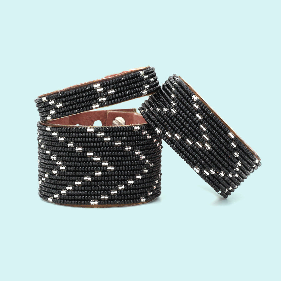 Chevron Twilight Beaded Leather Cuff