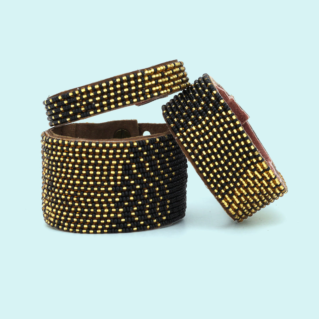 Ombre Gold and Black Beaded Leather Cuff