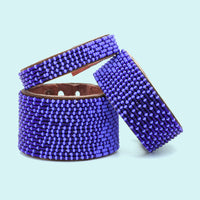 Ombre Dark Blue and Ocean Beaded Leather Cuff