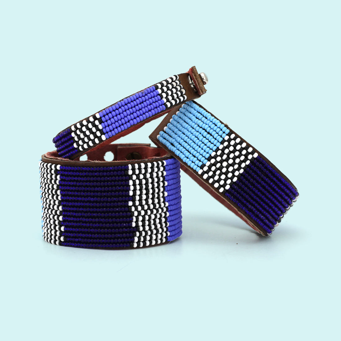 Atlas Blues Beaded Leather Cuff