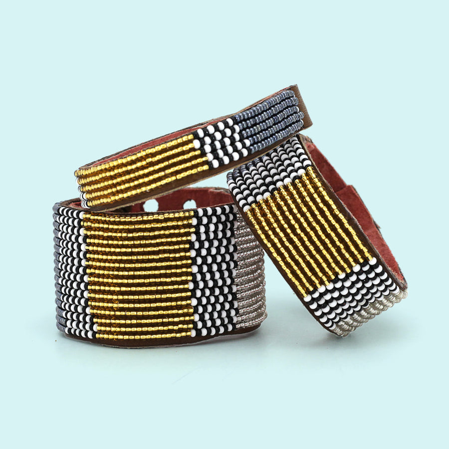 Atlas Metallic Beaded Leather Cuffs - 3 widths