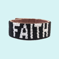 Faith Beaded Leather Cuff - Black