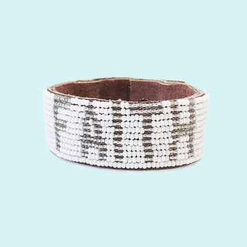 Faith Beaded Leather Cuff - Silver