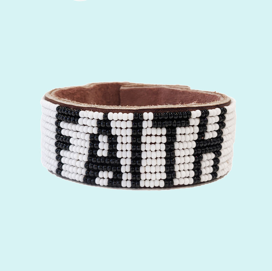 Faith Beaded Leather Cuff - White