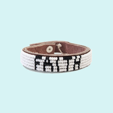 Faith Beaded Leather Cuff - White