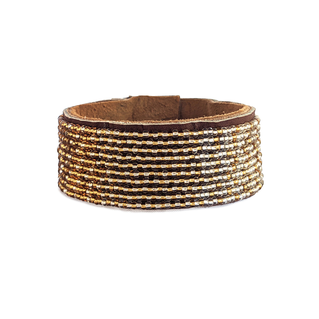 Ombre Silver and Gold Beaded Leather Cuff