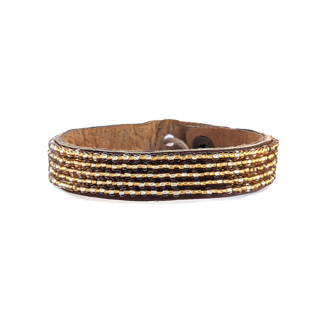 Ombre Silver and Gold Beaded Leather Cuff