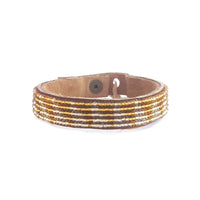 Tri Silver and Gold Beaded Leather Cuff