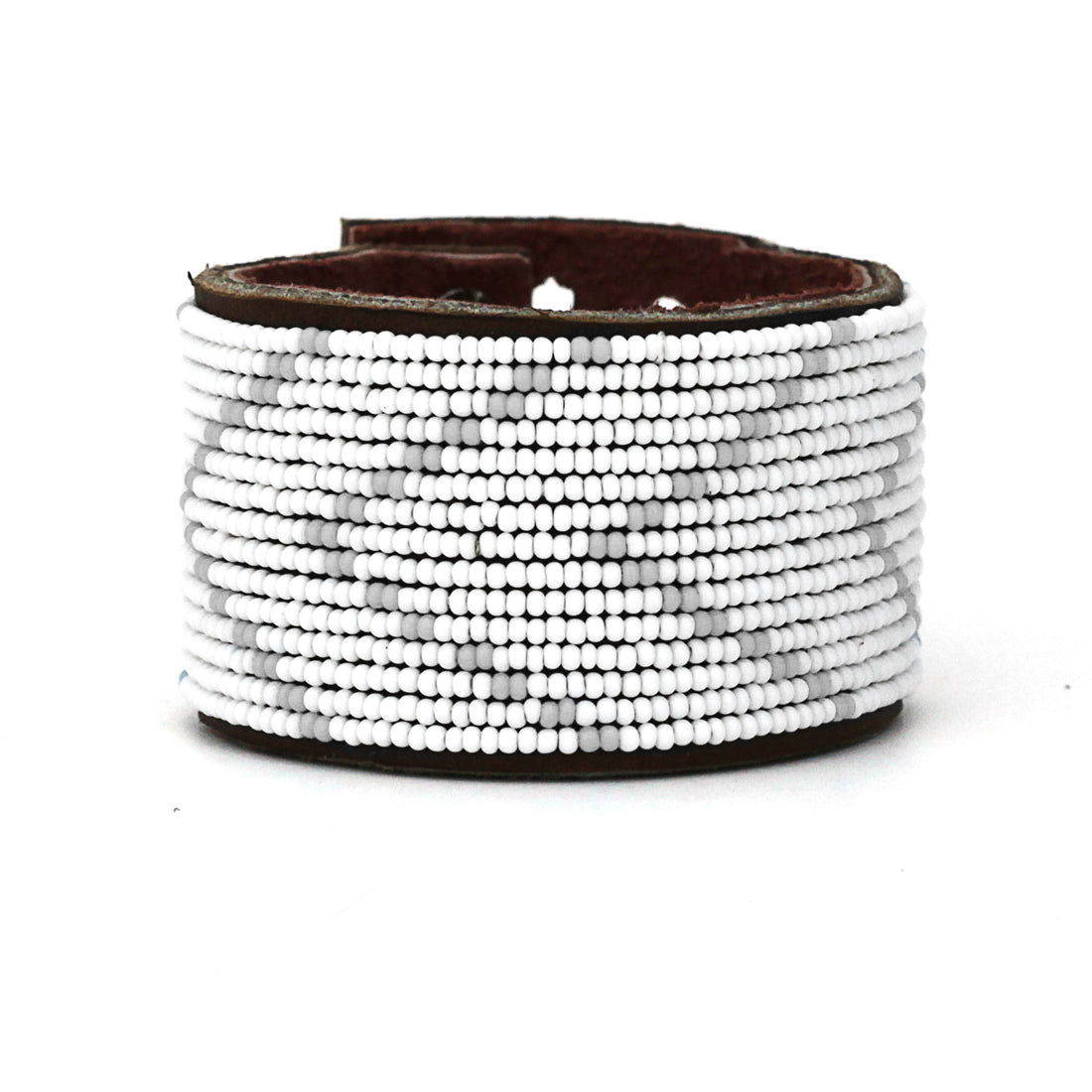 Chevron Gray Beaded Leather Cuff