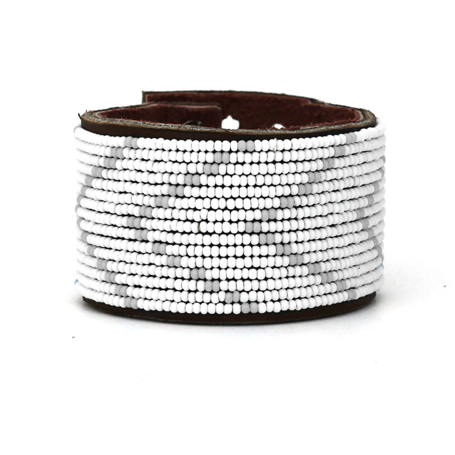 Chevron Gray Beaded Leather Cuff