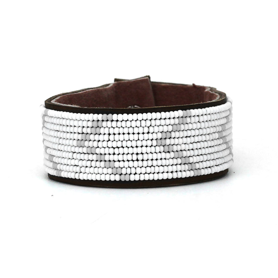 Chevron Gray Beaded Leather Cuff