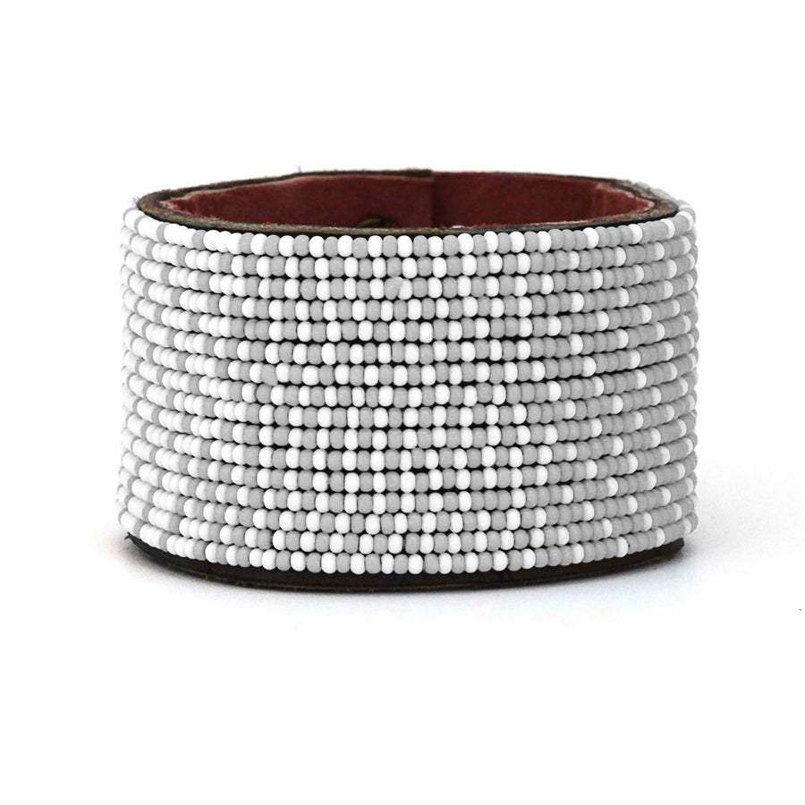 Ombre Gray Beaded Leather Cuff