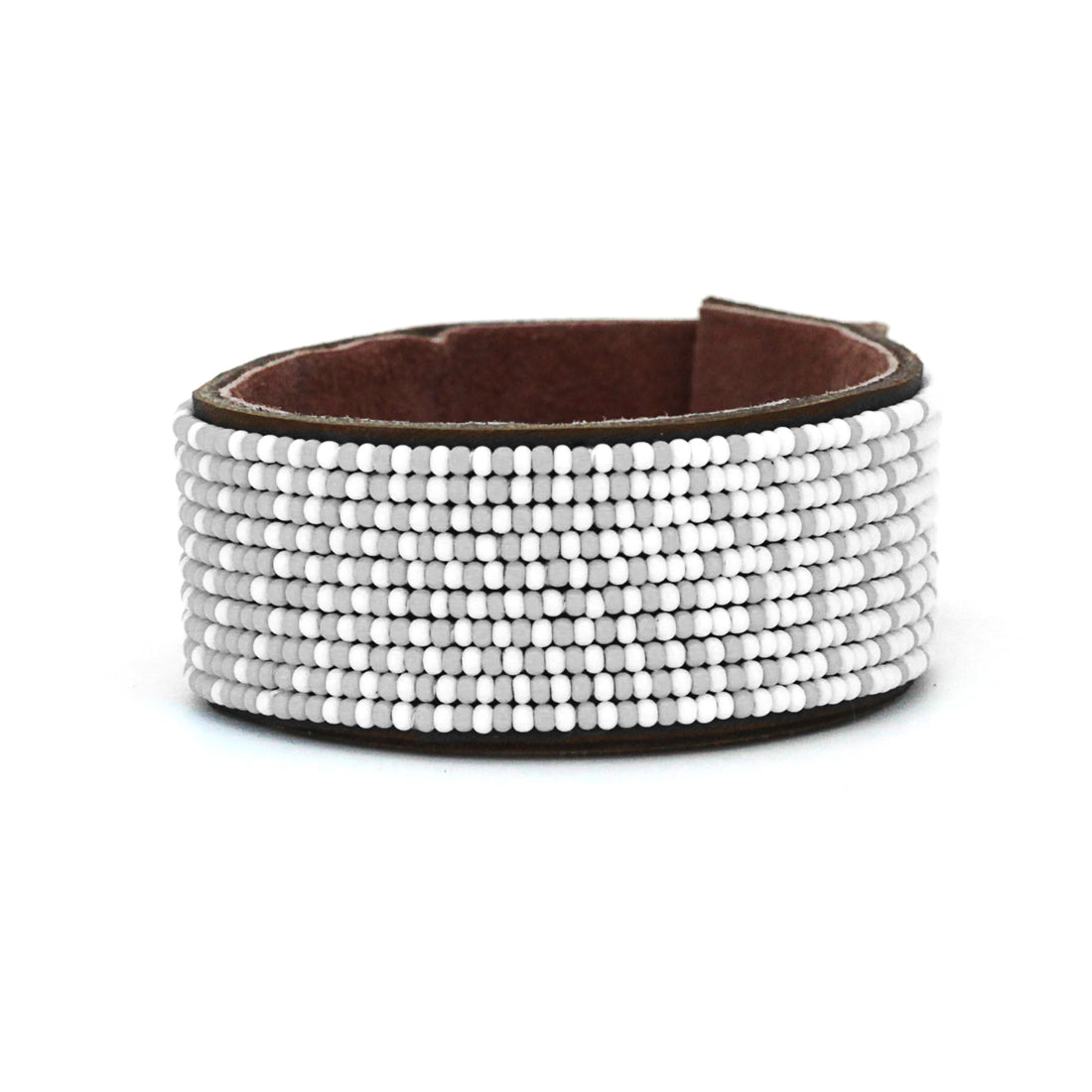 Ombre Gray Beaded Leather Cuff