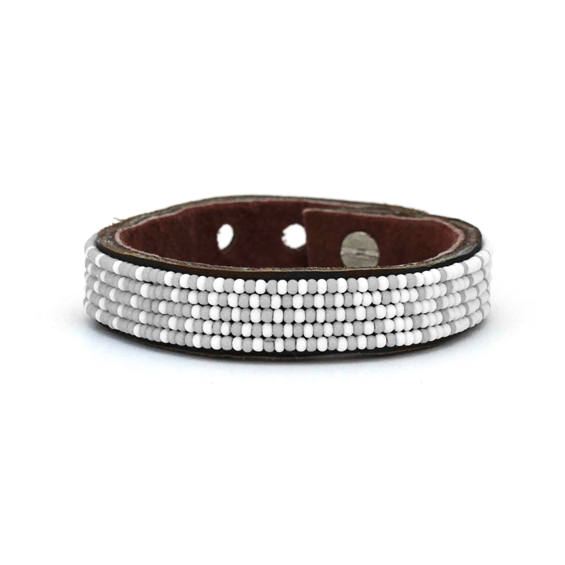 Ombre Gray Beaded Leather Cuff