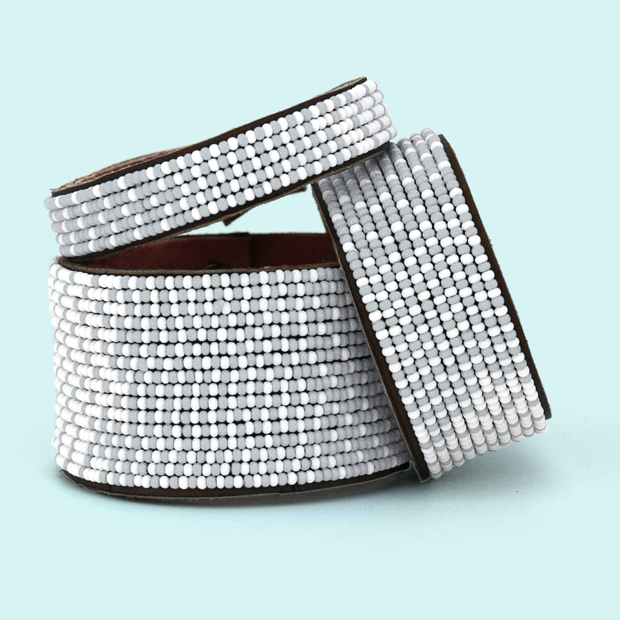 Ombre Gray Beaded Leather Cuff