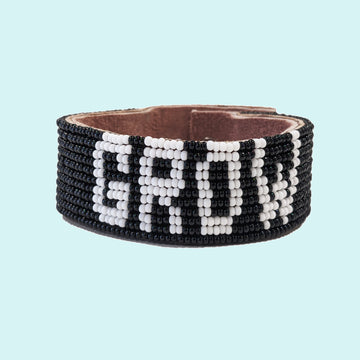 Grow Beaded Leather Cuff - Black