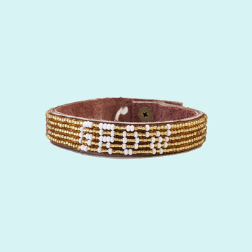 Grow Beaded Leather Cuff - Gold