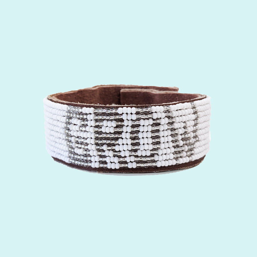 Grow Beaded Leather Cuff - Silver