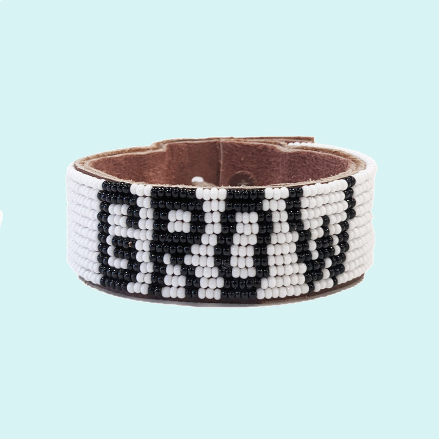 Grow Beaded Leather Cuff - White
