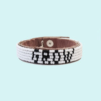 Grow Beaded Leather Cuff - White