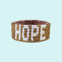 Hope Beaded Leather Cuff - Gold
