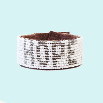 Hope Beaded Leather Cuff - Silver