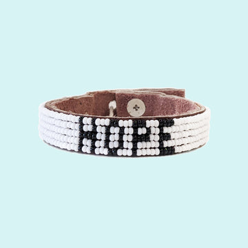Hope Beaded Leather Cuff - White