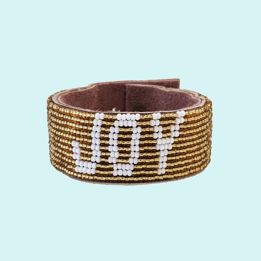 Joy Beaded Leather Cuff - Gold
