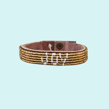 Joy Beaded Leather Cuff - Gold