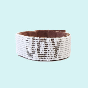 Joy Beaded Leather Cuff - Silver