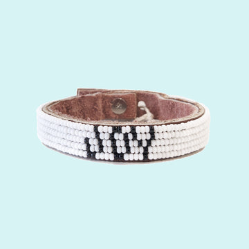 Joy Beaded Leather Cuff - White