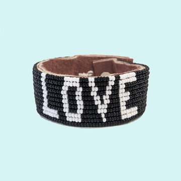 Love Beaded Leather Cuff - Black