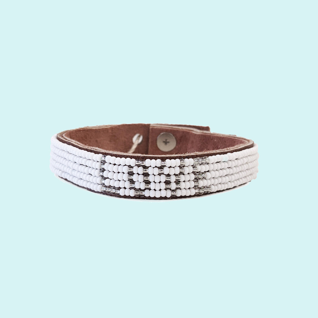 Love Beaded Leather Cuff - Silver