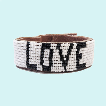 Love Beaded Leather Cuff - White